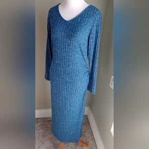 NWT Blue heather Ribbed knit sweater dress Ruched sides Size Medium M